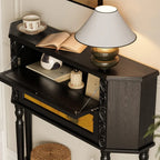 Console en bois noir à 2 tiroirs avec étagère basse