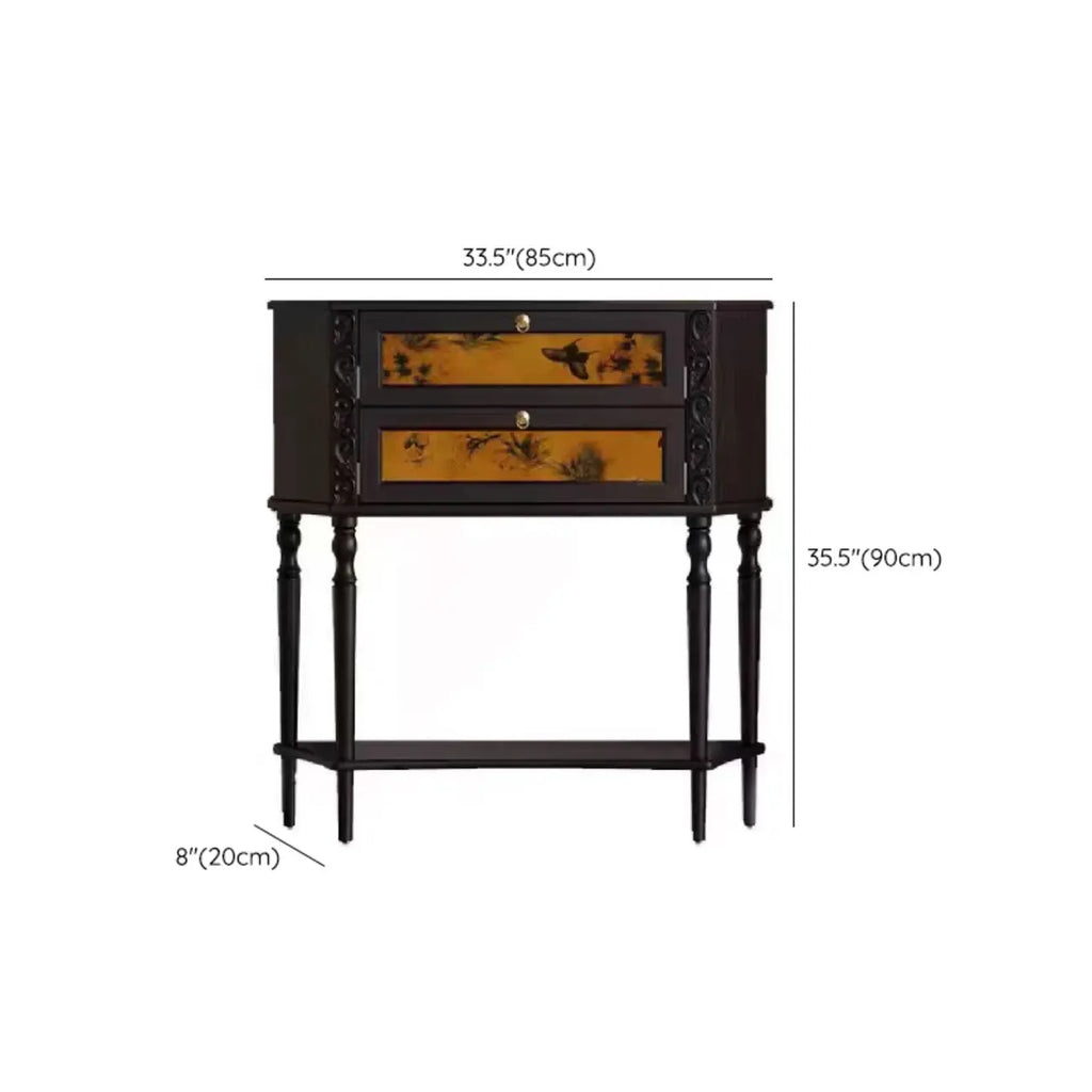 Console en bois noir à 2 tiroirs avec étagère basse