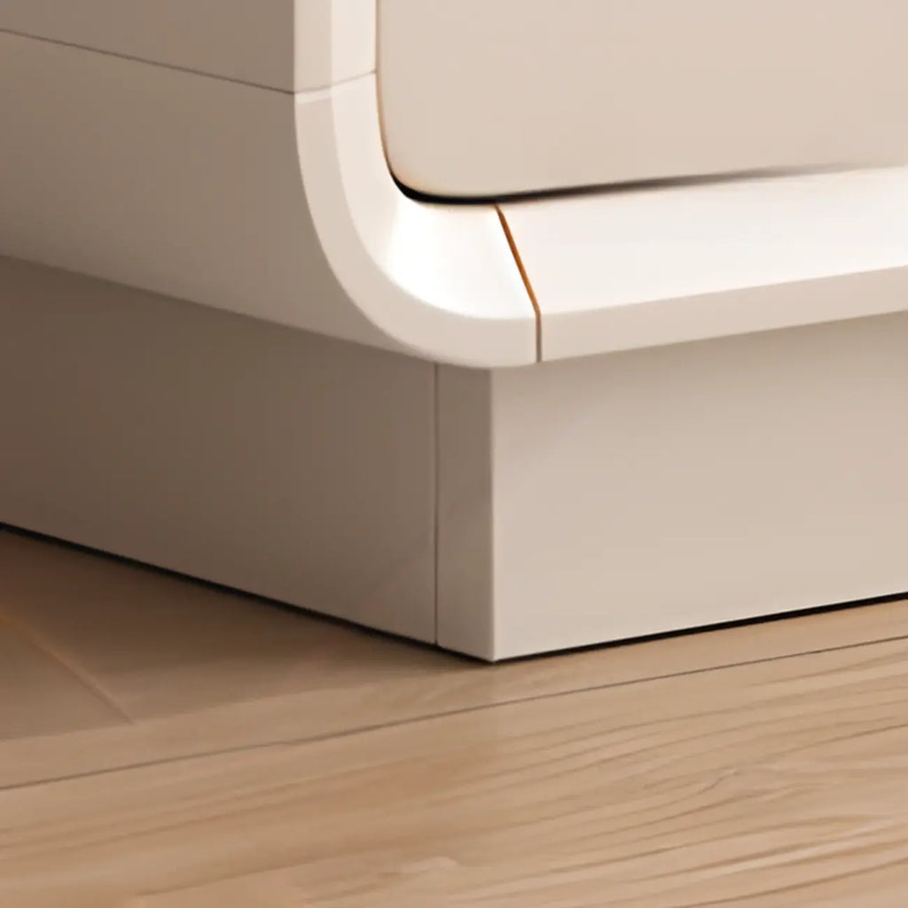 Meuble TV minimaliste en bois blanc avec rangements ouverts et tiroirs
