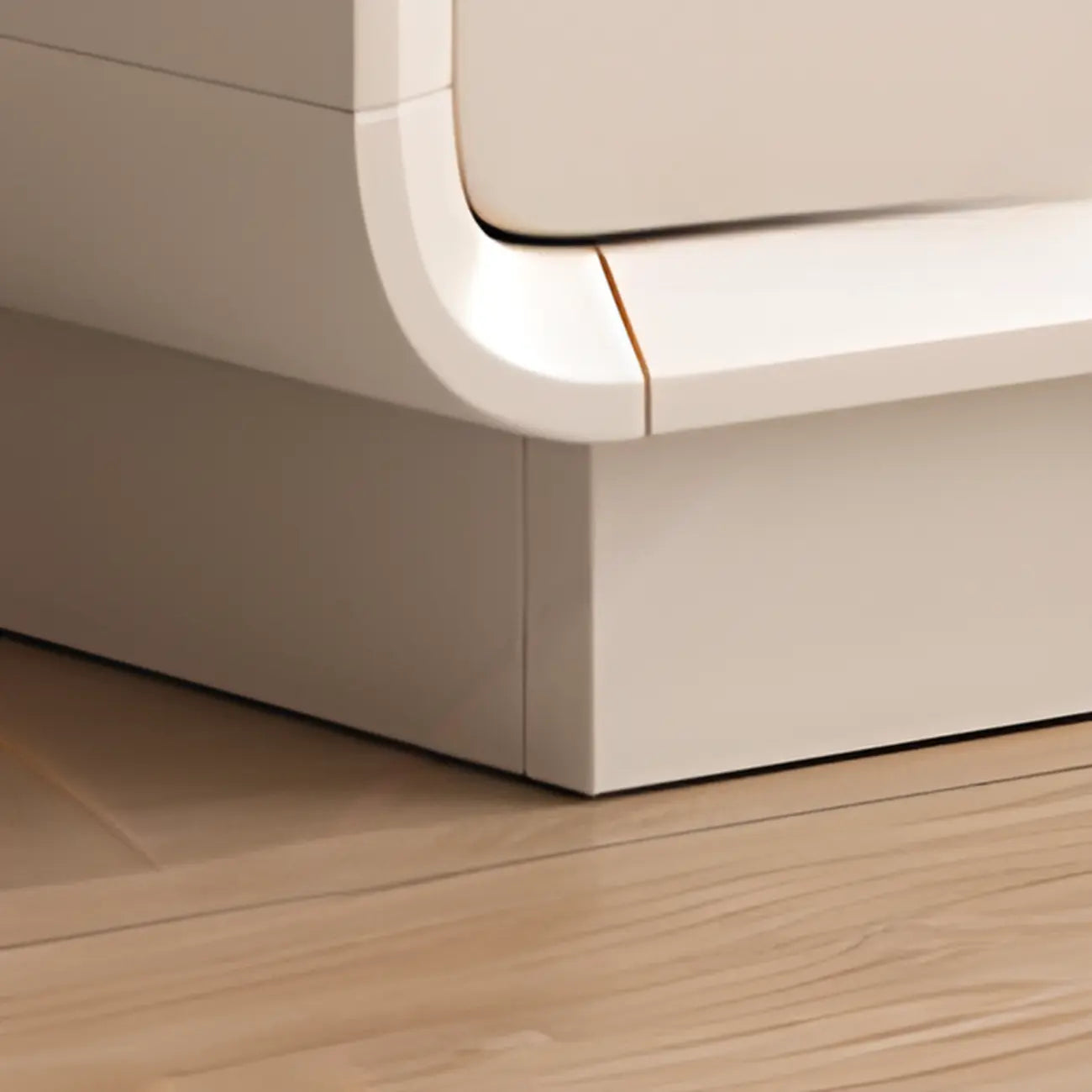 Meuble TV minimaliste en bois blanc avec rangements ouverts et tiroirs