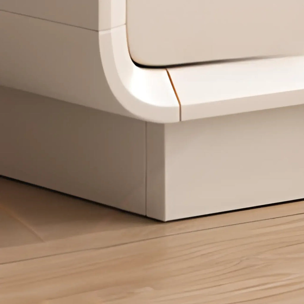 Meuble TV minimaliste en bois blanc avec rangements ouverts et tiroirs