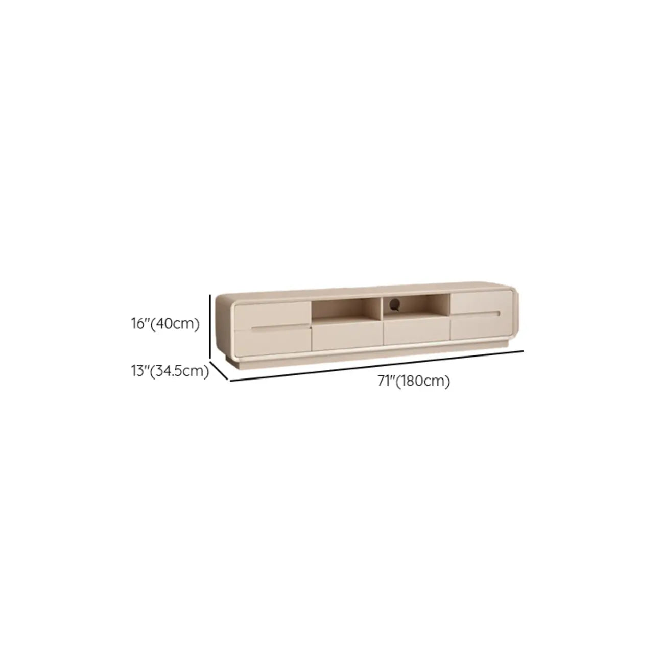 Meuble TV minimaliste en bois blanc avec rangements ouverts et tiroirs