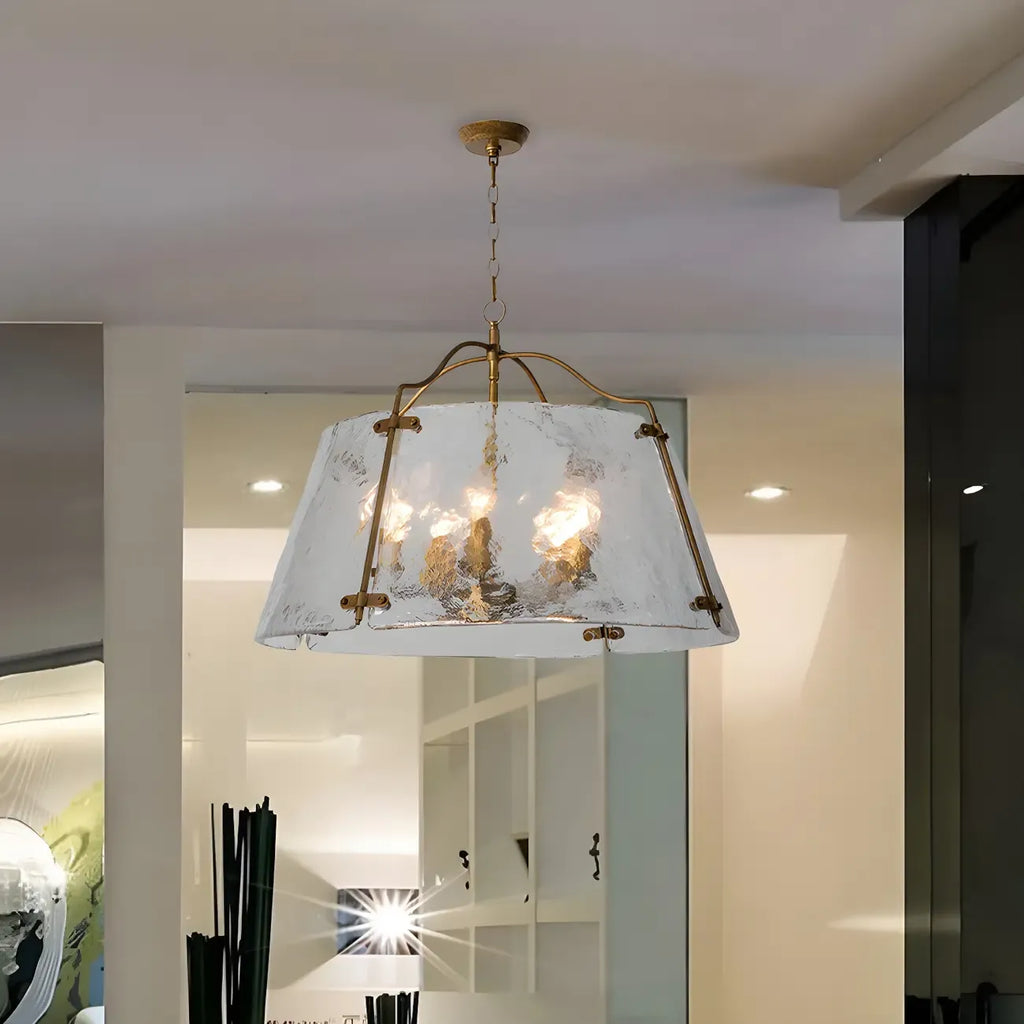 Lustre moderne conique en céramique blanche et dorée