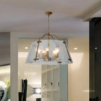 Lustre moderne conique en céramique blanche et dorée