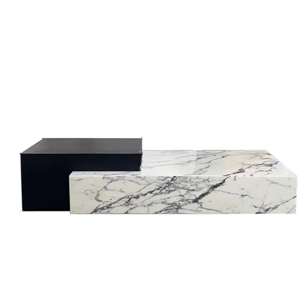 Table basse rectangulaire moderne en faux marbre ivoire