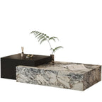 Table basse rectangulaire moderne en faux marbre ivoire