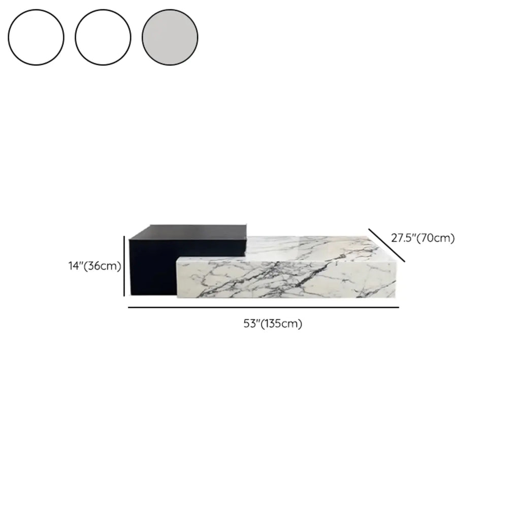 Table basse rectangulaire moderne en faux marbre ivoire