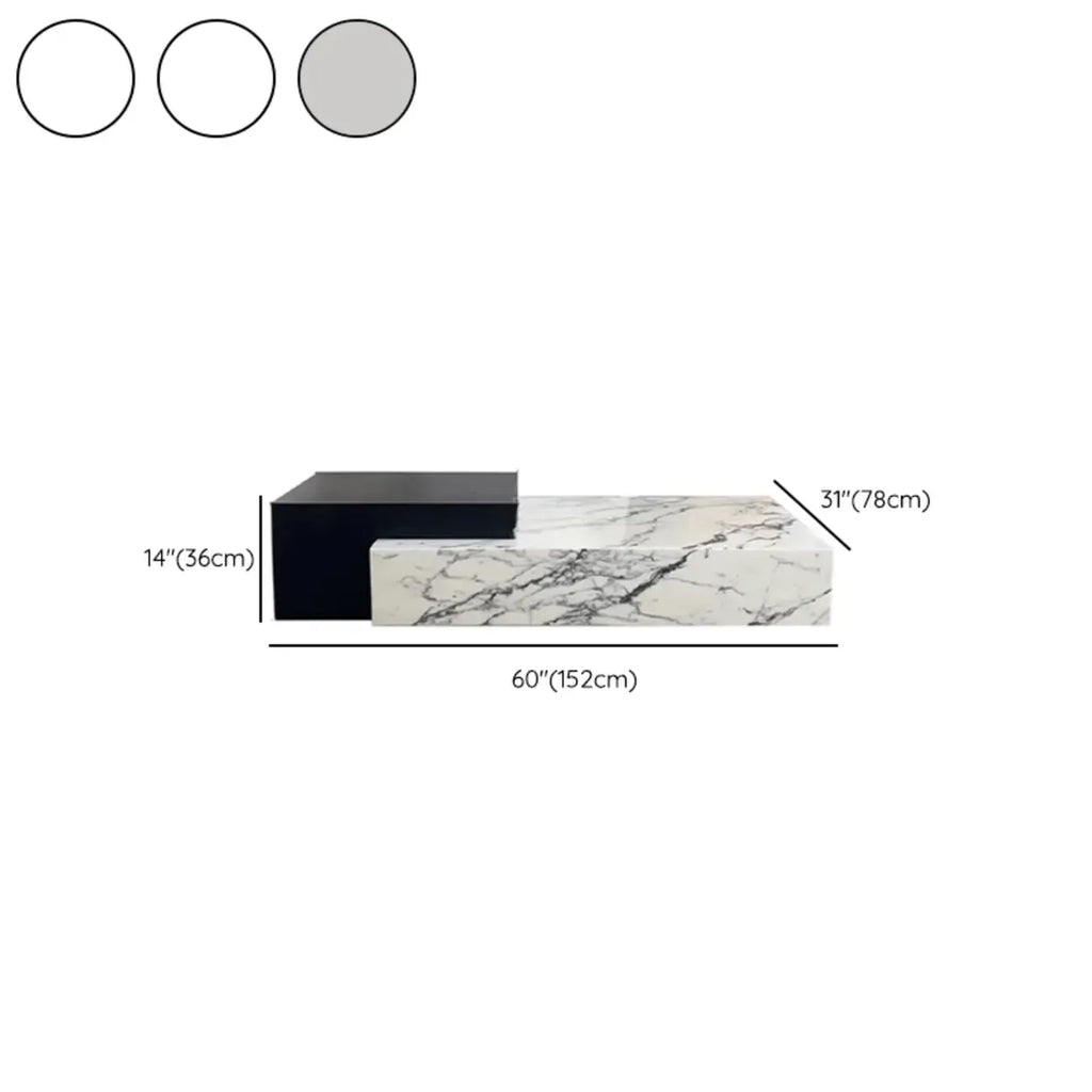 Table basse rectangulaire moderne en faux marbre ivoire