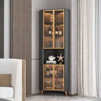 Vitrine d'angle moderne en bois gris et porte en verre doré