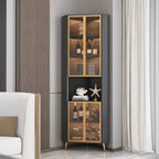 Vitrine d'angle moderne en bois gris et porte en verre doré