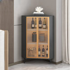 Vitrine d'angle moderne en bois gris et porte en verre doré