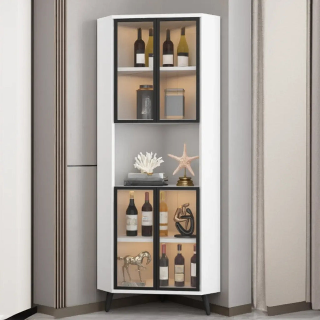 Vitrine d'angle moderne en bois gris et porte en verre doré