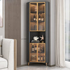Vitrine d'angle moderne en bois gris et porte en verre doré