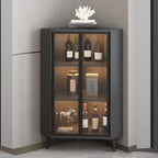 Vitrine d'angle moderne en bois gris et porte en verre doré