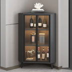 Vitrine d'angle moderne en bois gris et porte en verre doré