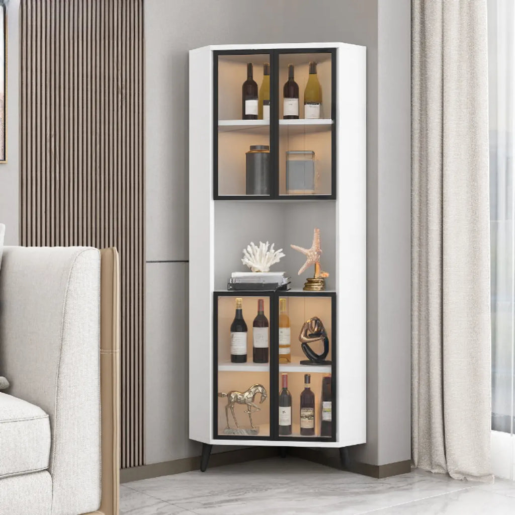 Vitrine d'angle moderne en bois gris et porte en verre doré