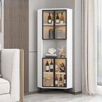 Vitrine d'angle moderne en bois gris et porte en verre doré