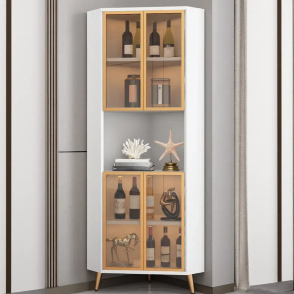 Vitrine d'angle moderne en bois gris et porte en verre doré