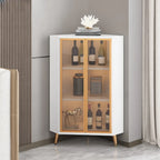 Vitrine d'angle moderne en bois gris et porte en verre doré