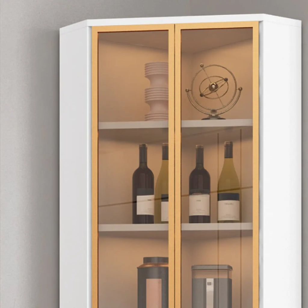 Vitrine d'angle moderne en bois gris et porte en verre doré