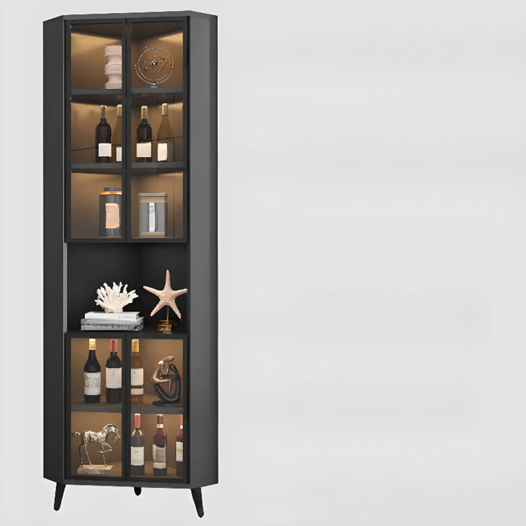 Vitrine d'angle moderne en bois gris et porte en verre doré