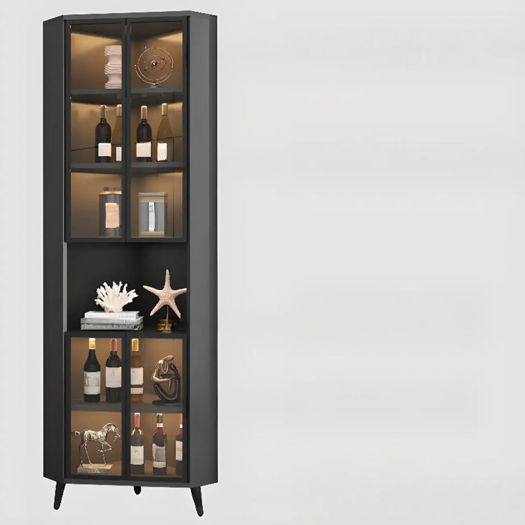 Vitrine d'angle moderne en bois gris et porte en verre doré