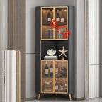 Vitrine d'angle moderne en bois gris et porte en verre doré