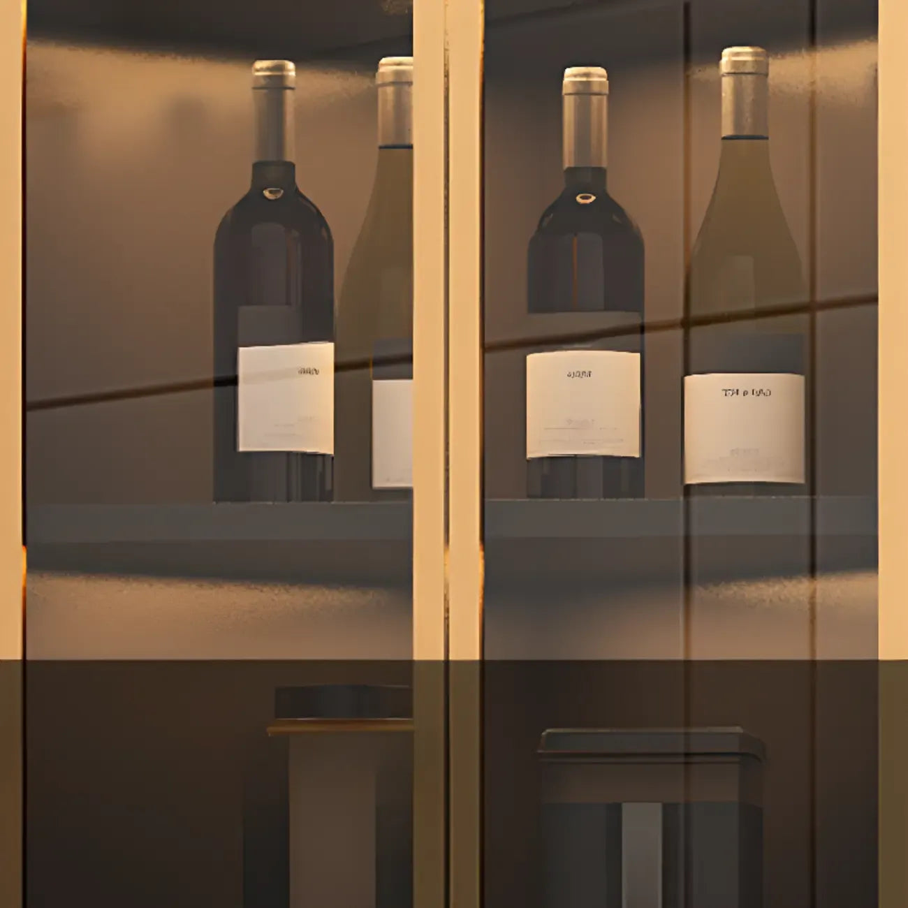 Vitrine d'angle moderne en bois gris et porte en verre doré