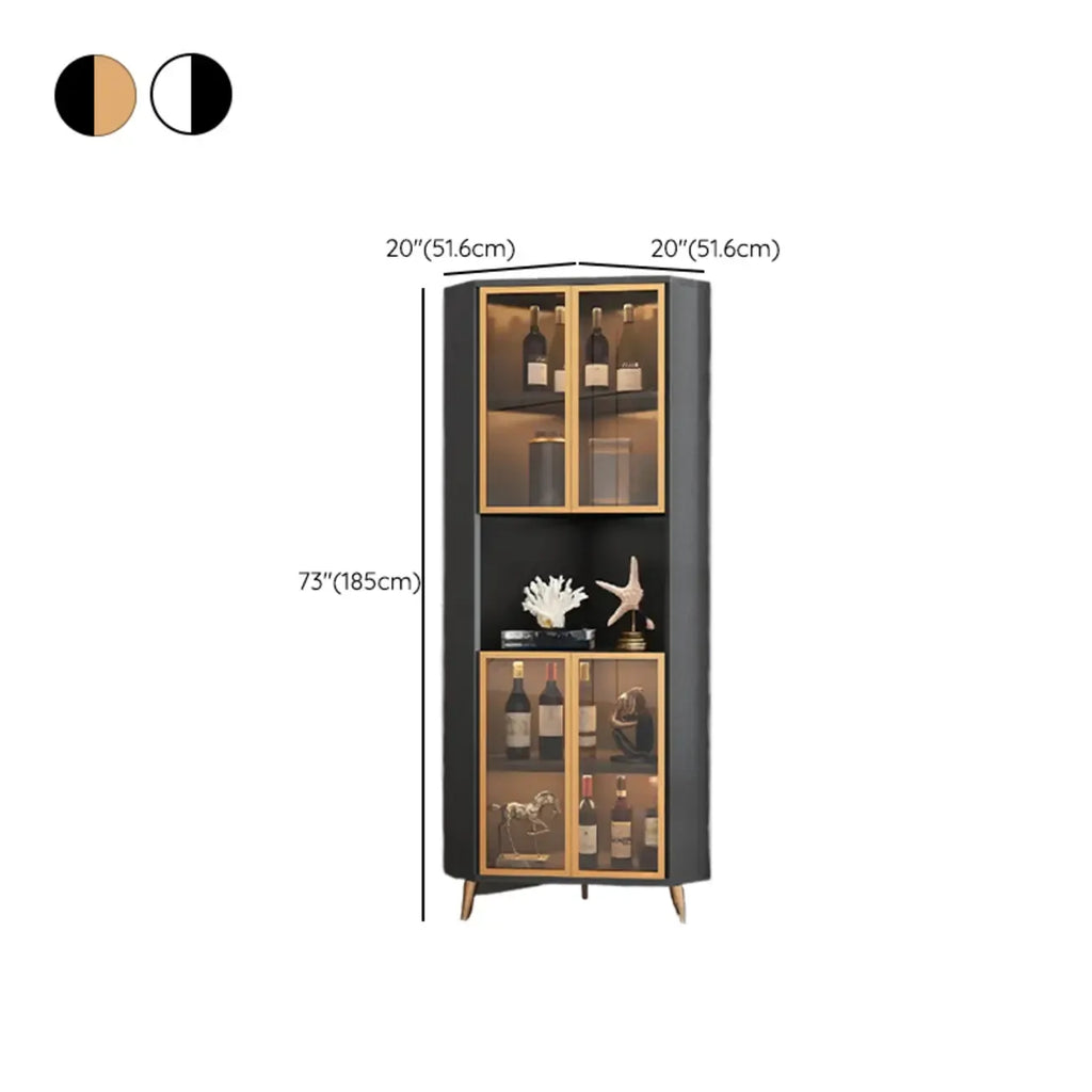 Vitrine d'angle moderne en bois gris et porte en verre doré
