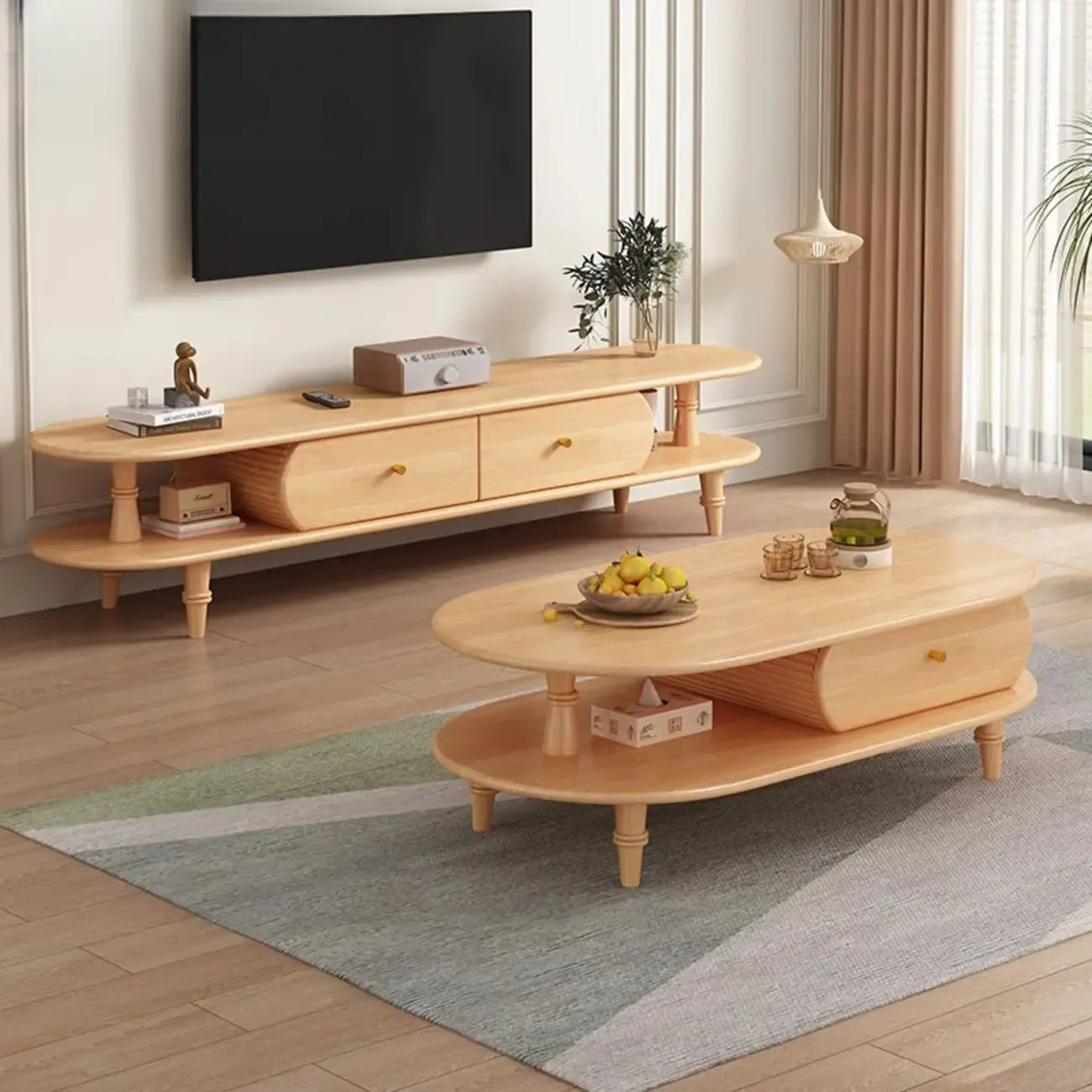 Mobile TV 3 ripiani 71 ovale nero in legno con cassetti contenitore
