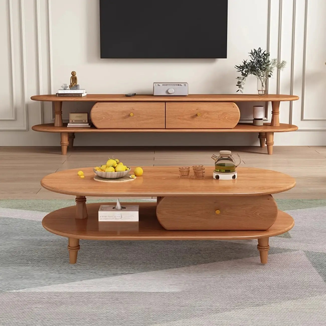 Mobile TV 3 ripiani 71 ovale nero in legno con cassetti contenitore