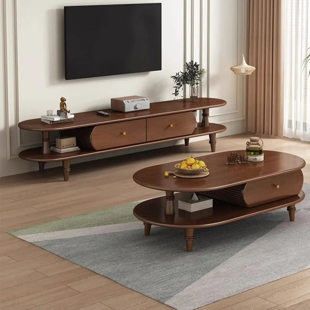 Mobile TV 3 ripiani 71 ovale nero in legno con cassetti contenitore