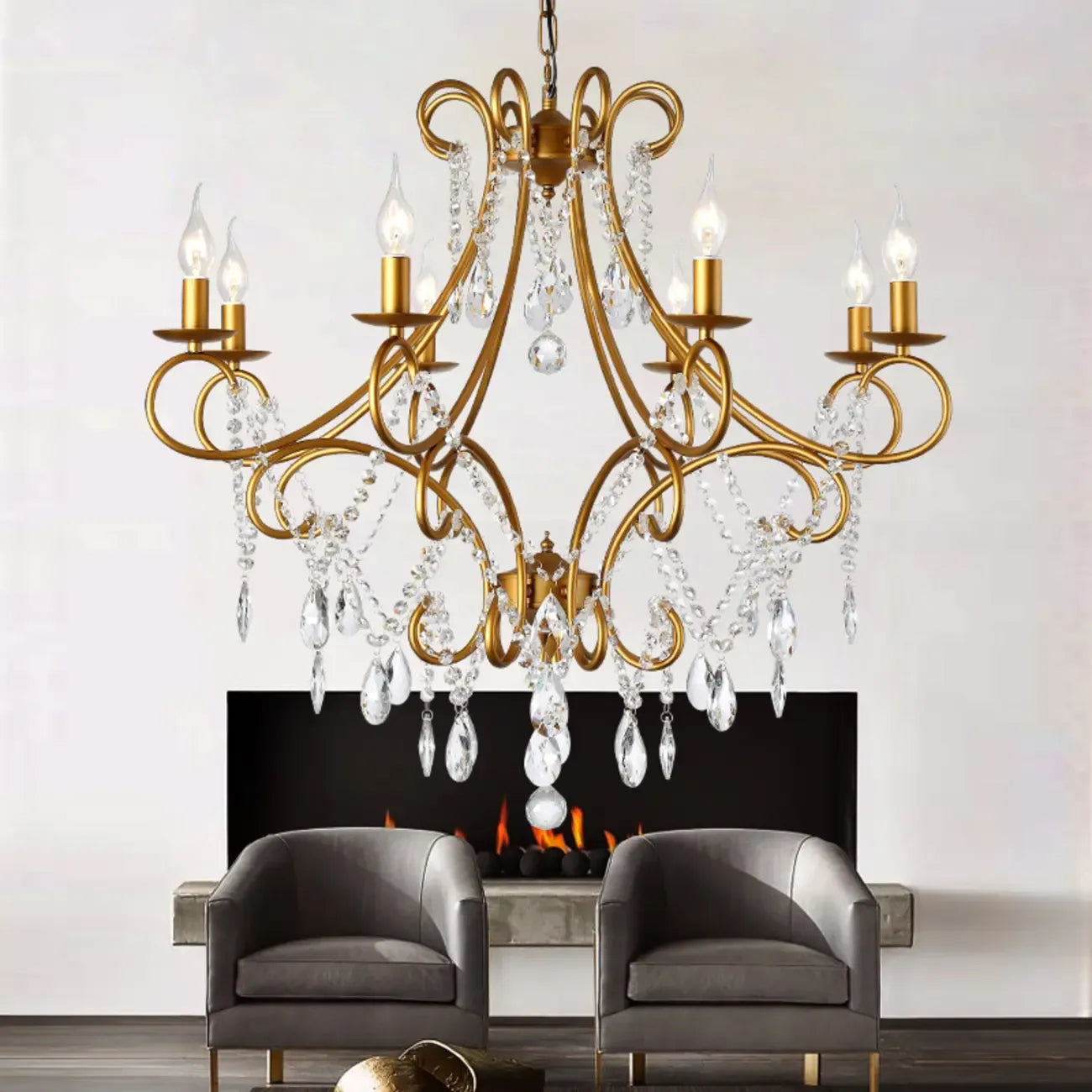 Lustre élégant en cristal doré courbé