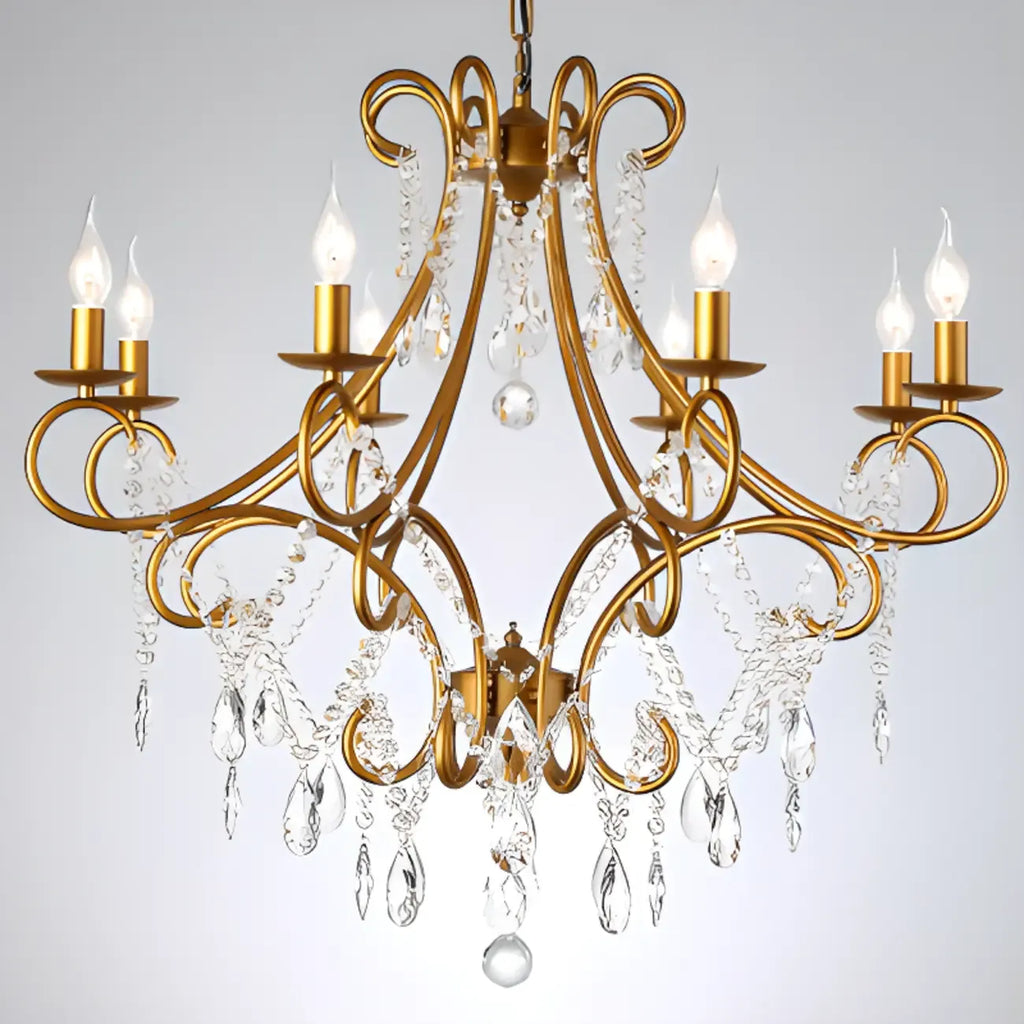 Lustre élégant en cristal doré courbé