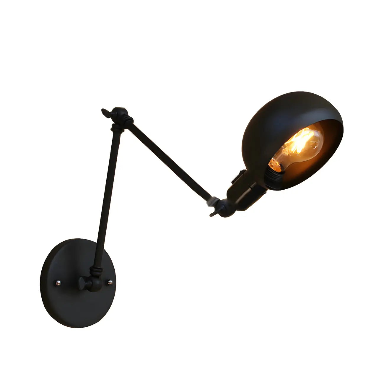 Applique murale industrielle à bras articulé en métal noir à une lumière