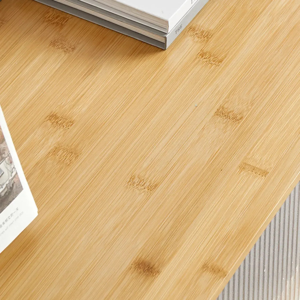 Meuble TV en bois naturel avec porte coulissante en verre et tiroirs (55 pouces)