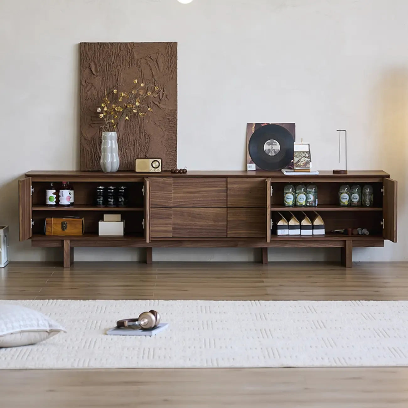 79 Mobile TV in Legno Massello Marrone 2-Ter da Salotto con Cassetti