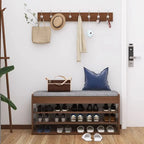 Banc de rangement à chaussures en bois brun avec rangement rabattable