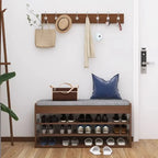 Banc de rangement à chaussures en bois brun avec rangement rabattable