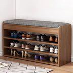 Banc de rangement à chaussures en bois brun avec rangement rabattable