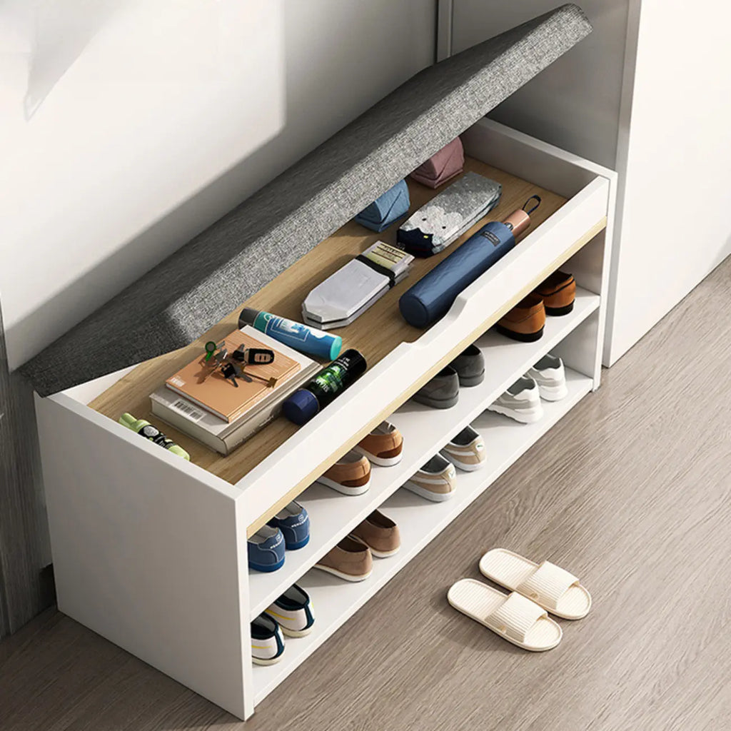 Banc de rangement à chaussures en bois brun avec rangement rabattable