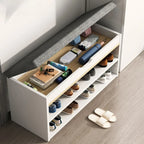 Banc de rangement à chaussures en bois brun avec rangement rabattable