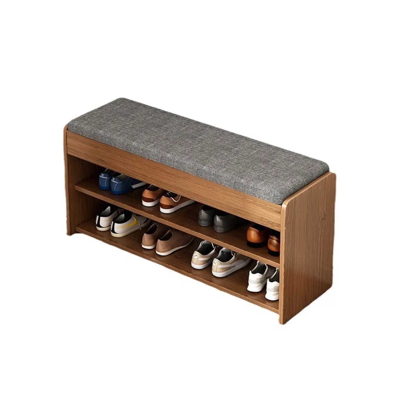 Banc de rangement à chaussures en bois brun avec rangement rabattable