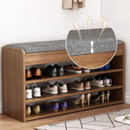 Banc de rangement à chaussures en bois brun avec rangement rabattable