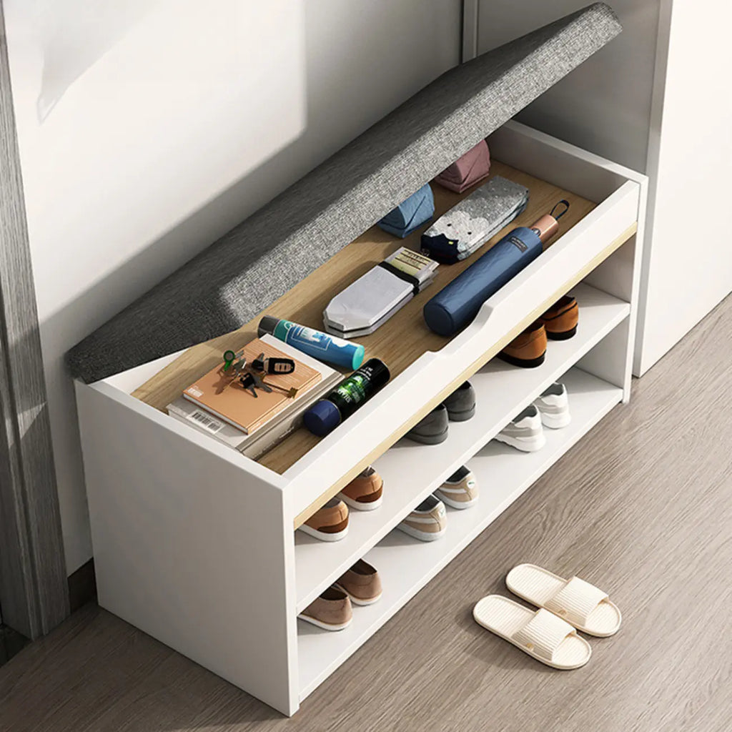 Banc de rangement à chaussures en bois brun avec rangement rabattable