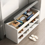 Banc de rangement à chaussures en bois brun avec rangement rabattable