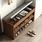 Banc de rangement à chaussures en bois brun avec rangement rabattable