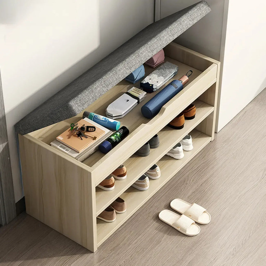 Banc de rangement à chaussures en bois brun avec rangement rabattable
