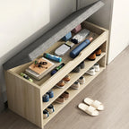Banc de rangement à chaussures en bois brun avec rangement rabattable