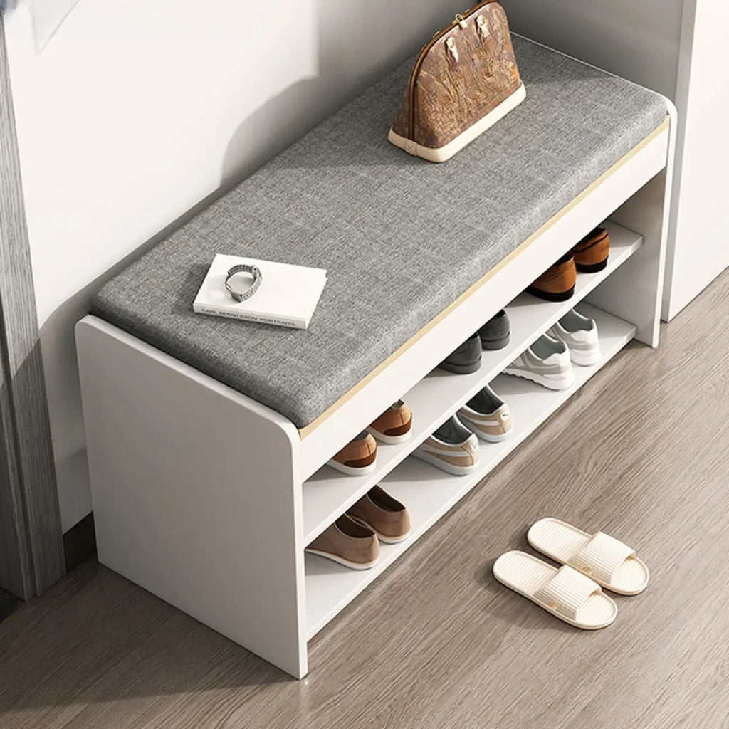 Banc de rangement à chaussures en bois brun avec rangement rabattable